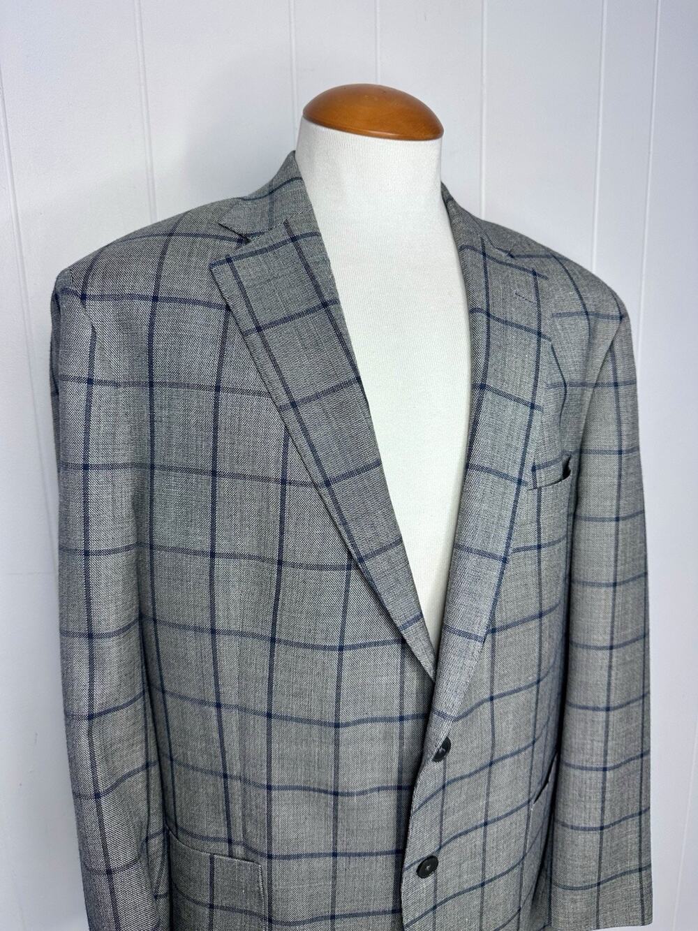 Hardwick Clothing Silk Wool Sport Coat Jacket Grey Windowpane Blazer 46R USA